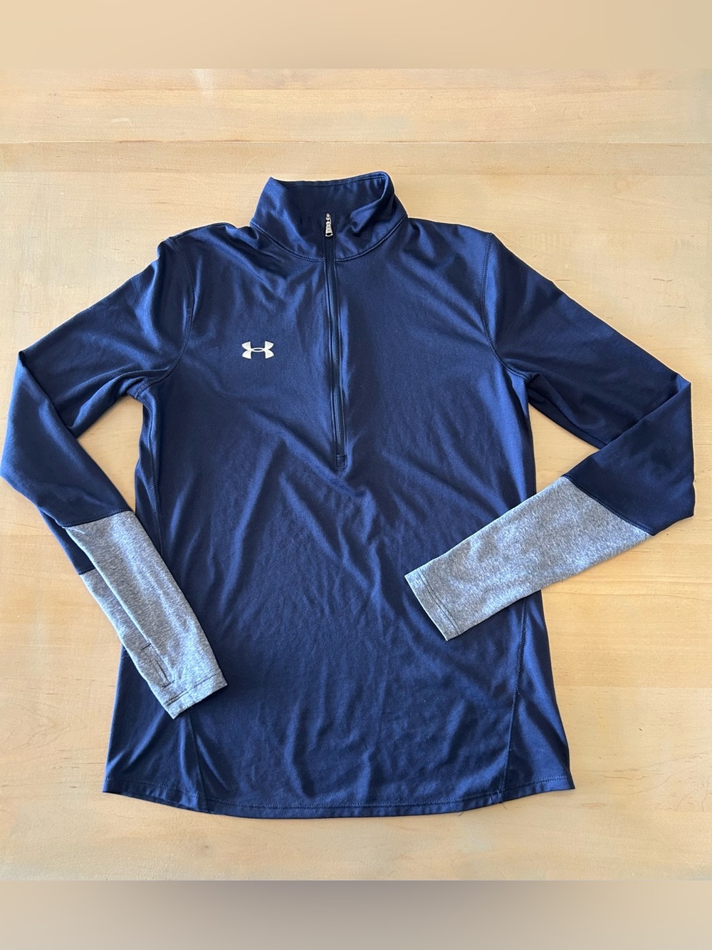 Under Armour Women's Navy Quarter-Zip Performance Pullover with Gray Cuffs